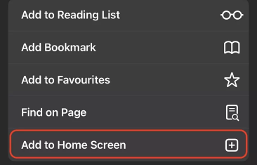 Image of Add to Home Screen icon in scroll down menu
